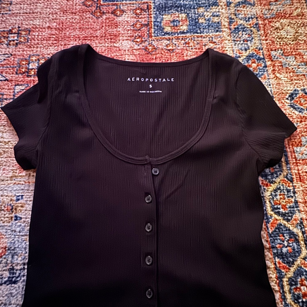 Aeropostale Women's Elegant Black Button-Down Shirt